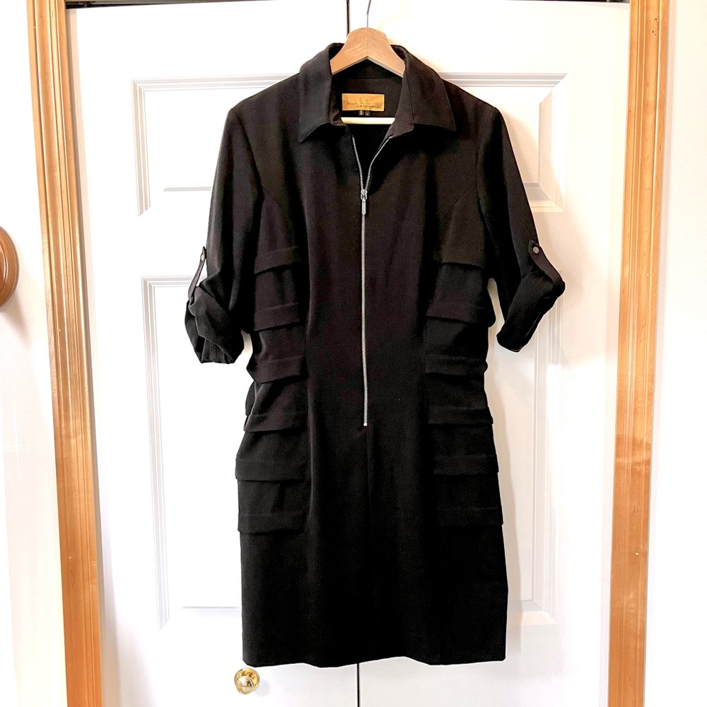 Nicole Miller black zipper dress w/ ruching size large